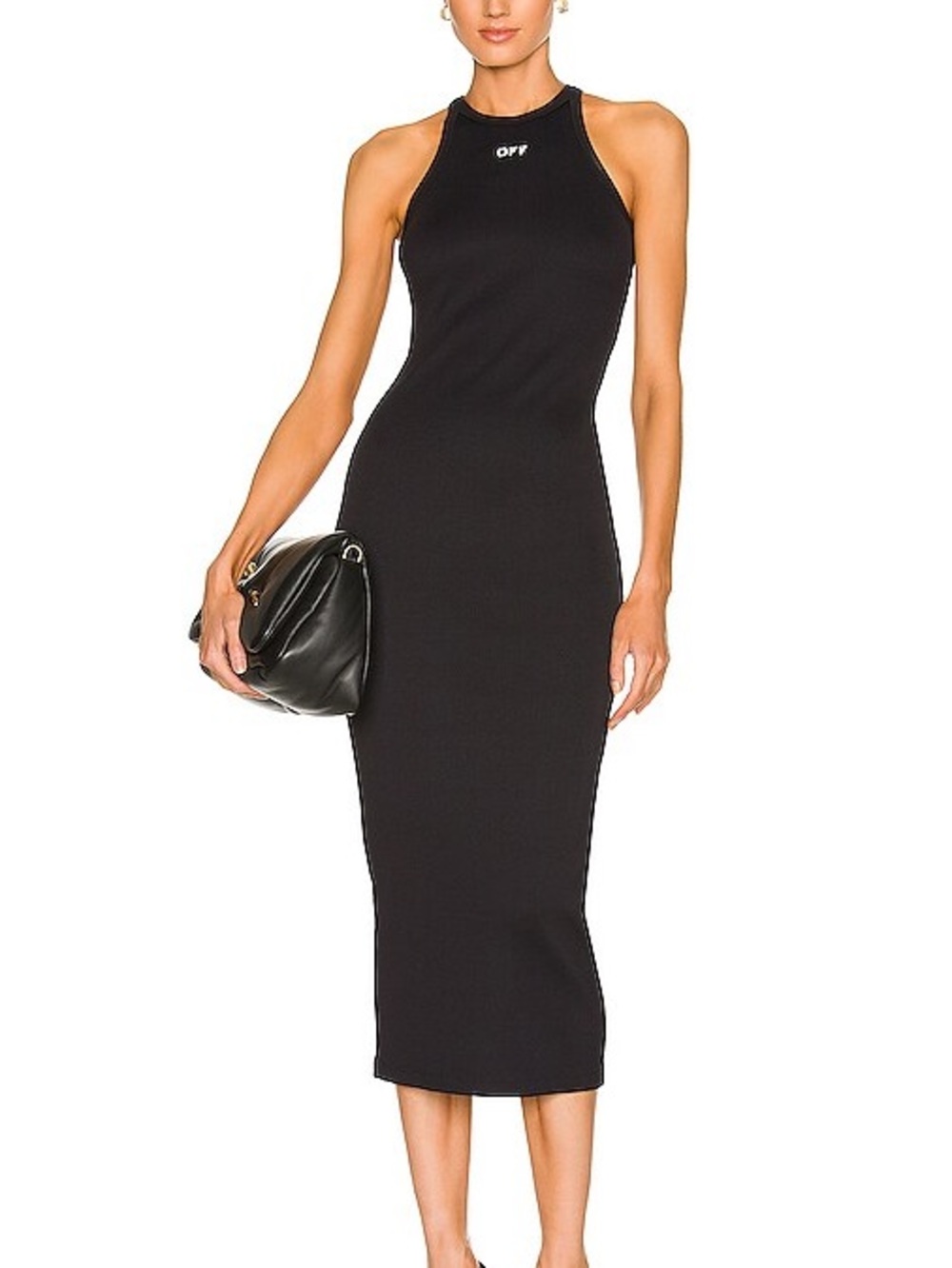 Off-White Black Ribbed Midi Dress